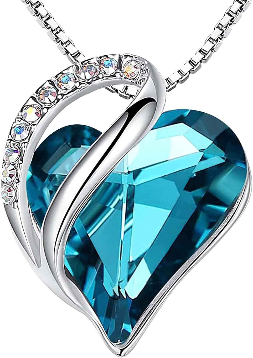 Leafael Valentine's Day Gift Necklaces for Women, Infinity Love Birthstone Heart Crystal Pendant, Birthday Anniversary Jewelry for Wife, Mom, and Her, Silver Plated, 18" + 2" Adjustable Chain | Gifts for Her, Birthday Jewelry, 18 plus 2 inch, Mom, Wife