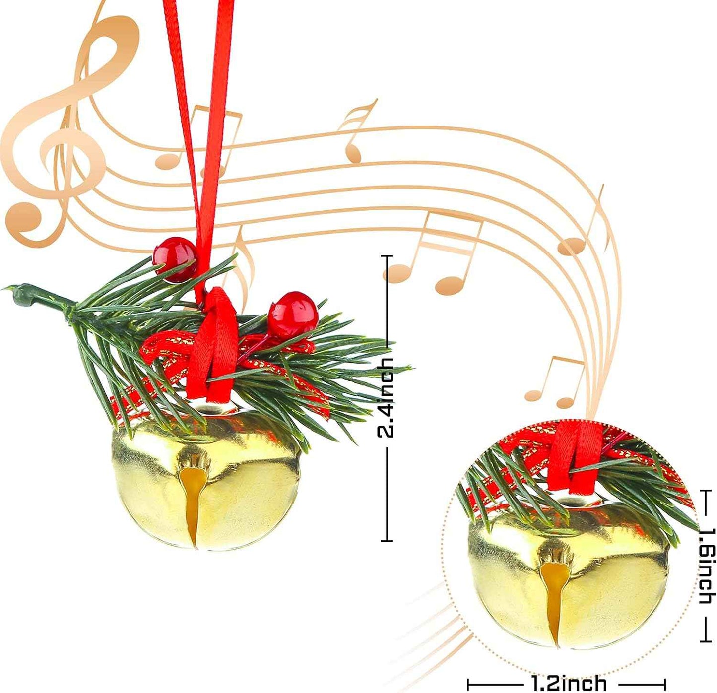 MCPINKY 30PCS Christmas Bells, Jingle Bells with Holly Leaves Berries for Craft, Gift Wrapping Christmas Tree Decor