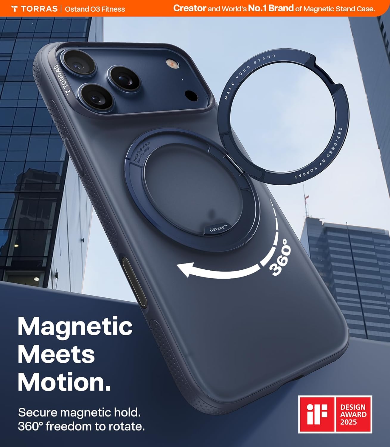 TORRAS 360 Magnetic Stand for iPhone 17 Pro Max Case, [Fit for MagSafe] [4X Military-Grade Protection] Slim Case for iPhone 17 Pro Max, 6.9", Translucent Deep Blue, Ostand O3 Fitness Series - Rayz Mart