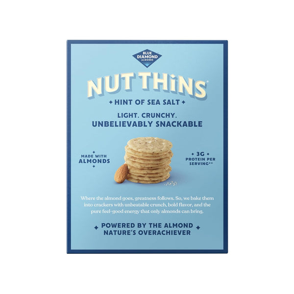 Blue Diamond Almonds Nut Thins Gluten Free Cracker Crisps, Hint of Sea Salt, 4.25 Oz Boxes (Pack of 6)