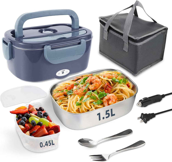 100W Cordless Electric Lunch Box for Adults & Men, Rechargeable Battery Powered Heated Lunch Box, 1.2L Portable Food Warmer Lunchbox with 5-Sided Heating for Work Car Outdoor Use