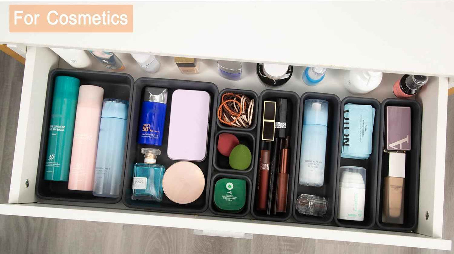 15 PCS Interlocking Desk Drawer Organizer Separator for Office,Bathroom,Kitchen,Makeup（Black）