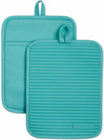 KITCHENAID Ribbed Soft Silicone Pot Holder 2-Pack Set, Matte Black, 7"x9"