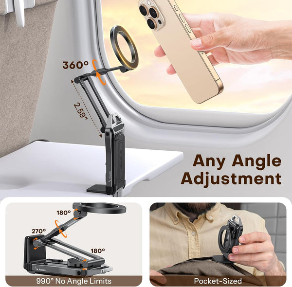 OMOTON TP02 360°Rotating for MagSafe Tripod, Aluminum Magnetic Phone Tripod for iPhone 17/16/15 Pro Max Air Women Men, Foldable Cell Phone Stand Fits Vlog, Gym, Travel Accessories Gift for Fathers Day