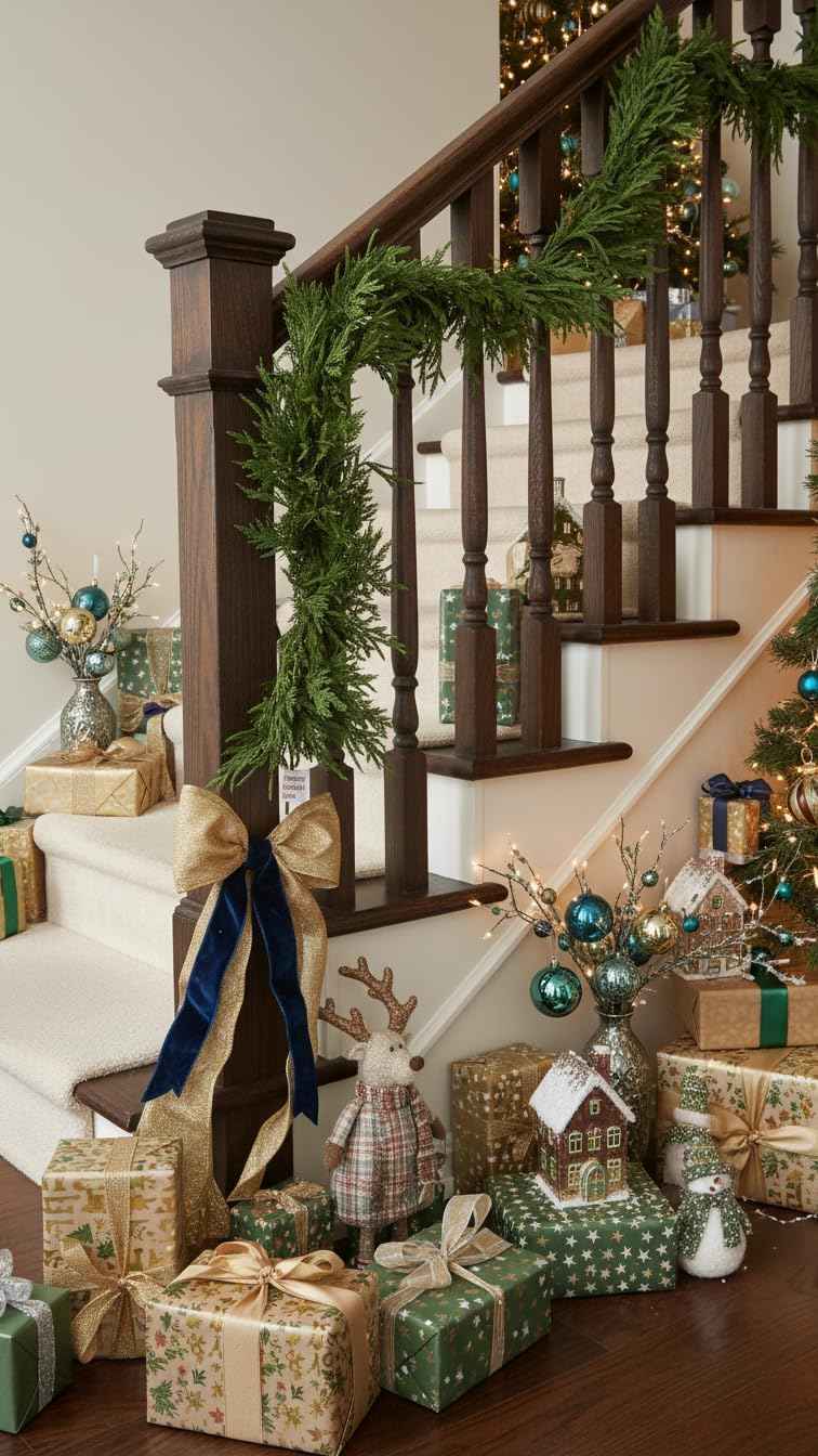 9ft Handmade Christmas Garland,Artificial Norfolk Pine Needles Greenery Seasonal Garland for Christmas Firepalce Winter Holiday Indoor Outdoor Decoration