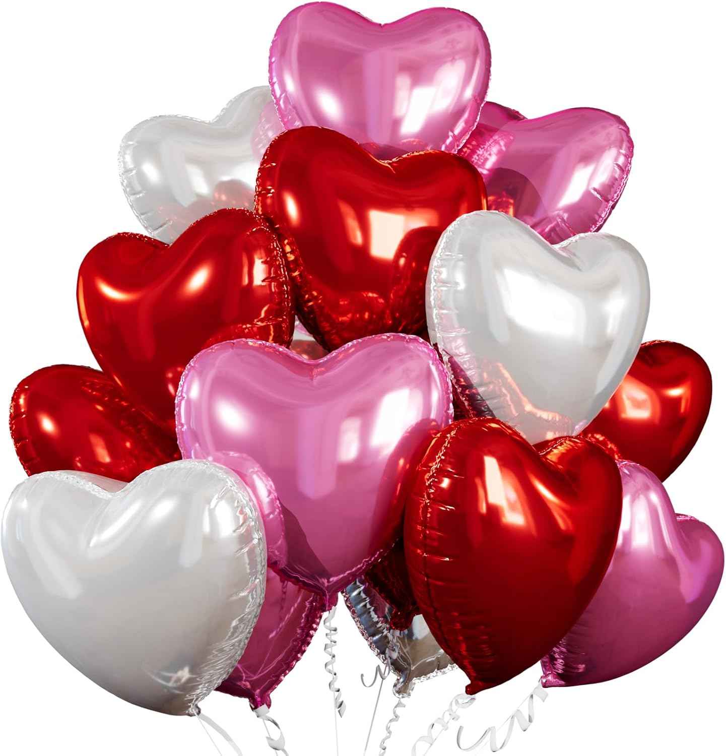 15 Pcs Red Heart Shaped Balloons, 18 Inch Hot Pink Valentines Balloons Rose Gold Foil Heart Balloon for Birthday Bridal Shower Engagement Wedding Valentine Party Decorations