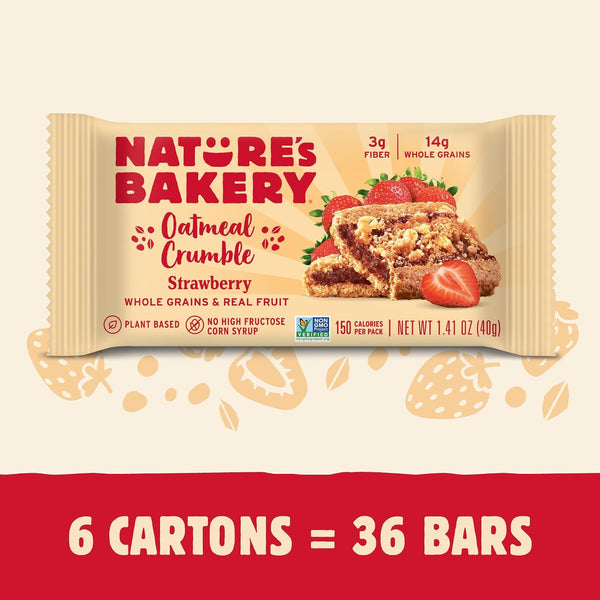 Nature's Bakery Oatmeal Crumble Bars, Strawberry, Real Fruit, Vegan, Non-GMO, 6 Boxes With 6 Packs, 36 Count