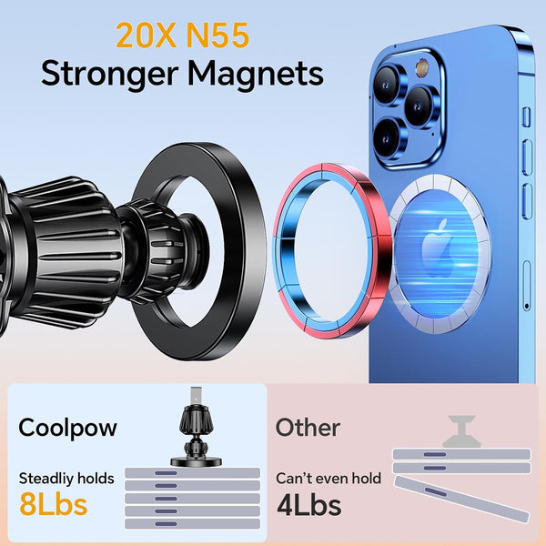 Coolpow for MagSafe Car Mount【Windshield+Vent+Dash】 Magnetic Phone Holder for Car Phone Holder Mount Cell Phone Holders for Your Car Accessories for Women Men for iPhone 17 16 15 Universal Hood Vents