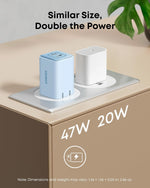 Anker Nano 47W Fast Charger USB C, 2-Port Compact Foldable USB C GaN Charger for iPhone 17/16, Galaxy, Pixel, Compatible with MagSafe (Blue)