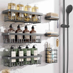 Veken Shower Caddy 6-Pack, Advanced Rustproof Design, No Drilling Adhesive Shelves, Rack with Soap Holder, Large Capacity Bathroom Organizers and Storage, Wall-Mounted Kitchen & Home Decor