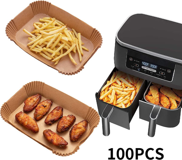 Air Fryer Disposable Paper Liner, 100PCS Food Grade Parchment Liners for Ninja DZ201, Air Fryer Accessories Baking Paper (9 * 6,Thicken Natural)