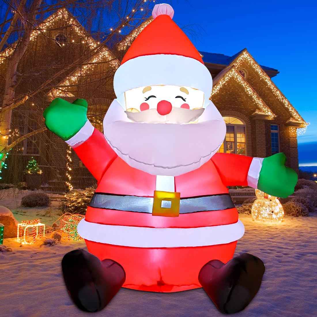 GOOSH 5 FT Christmas Inflatables Santa Claus Outdoor Decorations Blow Up Yard Sitting Santa Claus with Built-in LEDs for Holiday Xmas Garden Lawn Decor