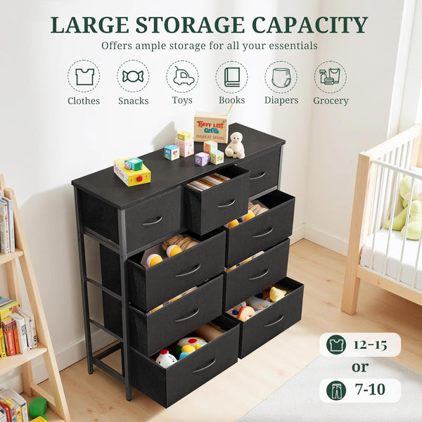 9-drawer dresser with storage and anti-tip kit for bedroom and entryway