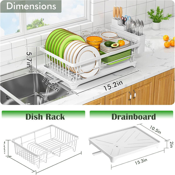 Space-Saving Dish Drying Rack for Kitchen Counters, White
