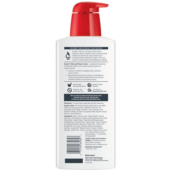 eucerin advanced repair body lotion 16.9 fl oz ceramides for very dry unscented skin