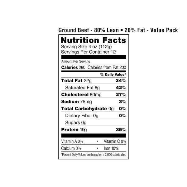 Amazon Grocery, Ground Beef, 80% Lean/20% Fat, 3 lb (Pack of 3)