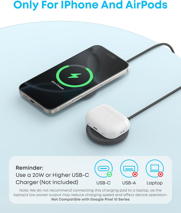 Anker Zolo Magnetic Wireless Charger, Qi2 Certified 15W MagSafe-Compatible Wireless Charging Pad, for iPhone 17/16/15 Series, AirPods, and More (Not for Pixel, Adapter Not Included) (Black, 2 Pack)