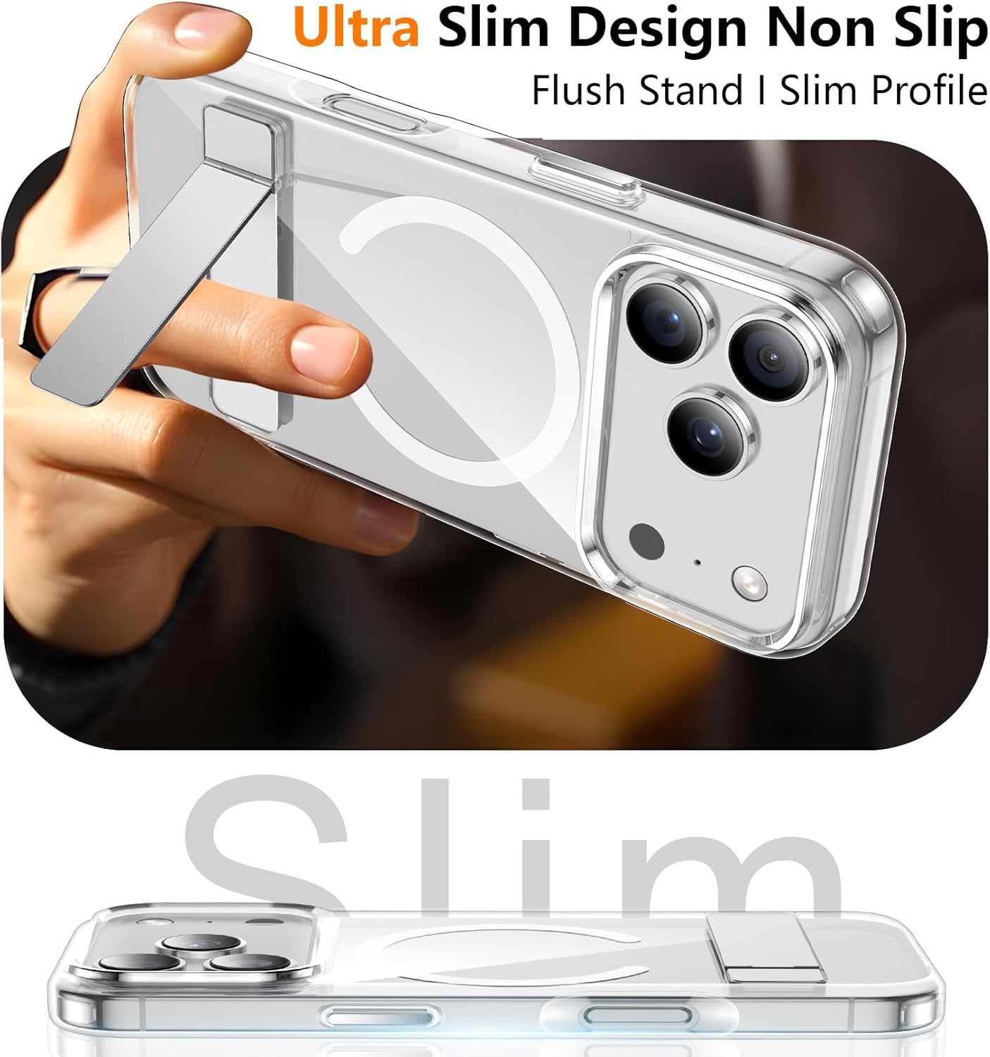 SPIDERCASE Magnetic for iPhone 17 Pro Max Case,with [3 Stand Ways] [Military Grade Drop Protection] with Invisible Stand Shockproof Slim Case for iPhone 17 Pro Max 6.9",Clear