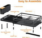 Adjustable dish drying rack for kitchen countertops, multifunctional with utensil and cup holder