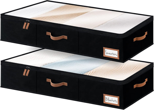 StorageWorks Large Under Bed Storage Containers with Handles and Label Holder, 2 Pack Ultra-thick Fabric Storage Bins
