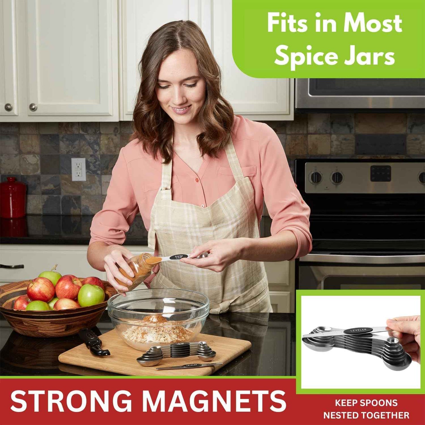 Spring Chef Stainless Steel Magnetic Measuring Spoons Set, Heavy Duty Metal Kitchen Gadgets