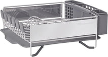 Compact kitchen dish rack with removable flatware caddy and angled drainboard