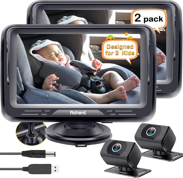 Rohent HD 1080P rear-facing baby car camera with 150° wide-angle lens, night vision, and adjustable display