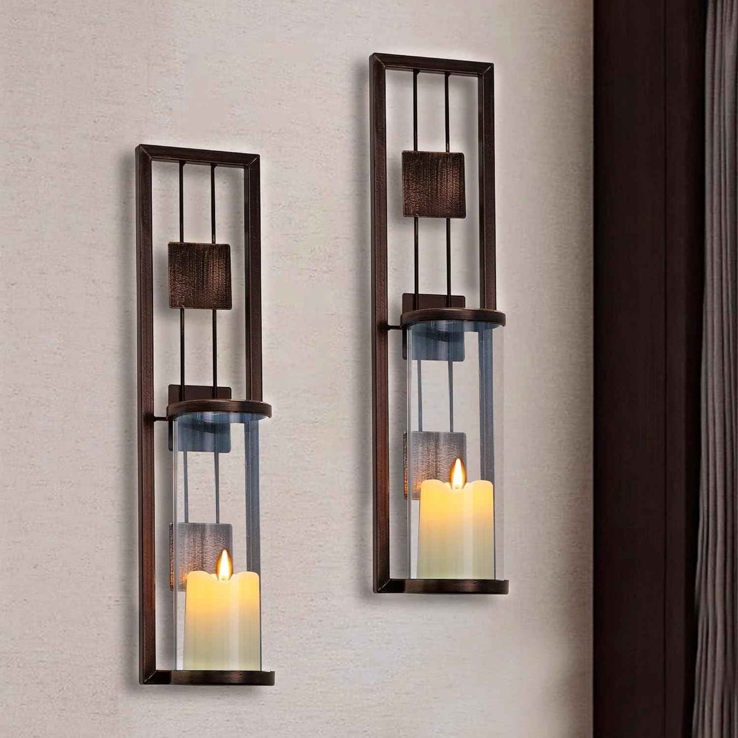 Wall Sconce 14.4 x 3.5 Inch, with Tea Light Candle Holder Antique Bronze Style Metal Wall Art Decorations for Living Room, Bathroom, Dining Room and Office, Set of 2
