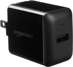 Amazon Basics 12W One-Port USB-A Wall Charger (2.4A), Portable, for Phones (iPhone 16/15/14/13/12/11/X, Samsung, and more), 2-Pack, White