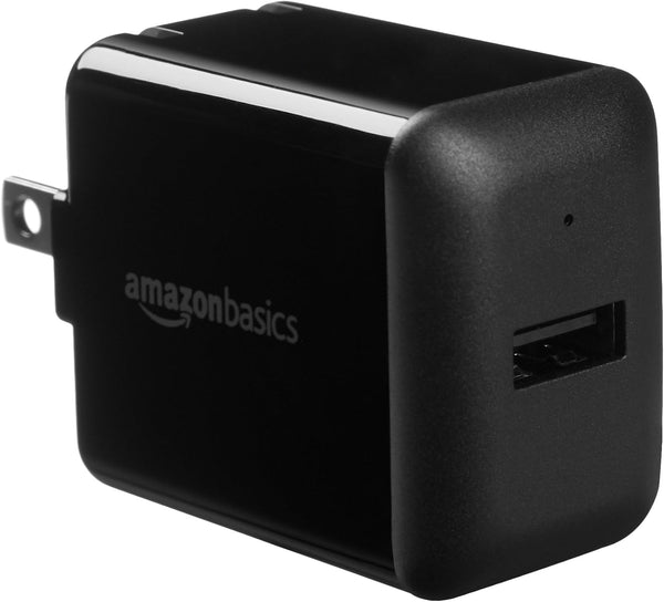 Amazon Basics 12W One-Port USB-A Wall Charger (2.4A), Portable, for Phones (iPhone 16/15/14/13/12/11/X, Samsung, and more), 2-Pack, White