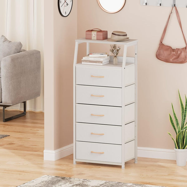 White dresser with 5 drawers for bedroom, hallway, entryway, nursery, closet organizer
