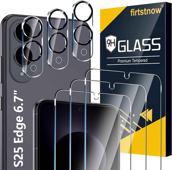 3 Pack Glass Screen Protector for Samsung Galaxy S25 Ultra [6.9 inch] + 3 Pack Camera Lens Protector, 9H Tempered Glass, Fingerprint Unlock, HD Clear Case Friendly Anti-Scratch