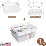 17-Quart Plastic Storage Box with Removable Tray for Arts and Crafts Supplies