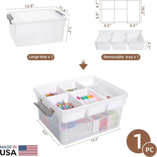 17-Quart Plastic Storage Box with Removable Tray for Arts and Crafts Supplies