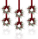 Small Christmas Wreath, 6 Pcs 6" Mini Christmas Wreaths for Cabinets, Small Cabinet Wreaths for Kitchen Cabinet Window Door Farmhouse Christmas Party Decorations Candle Rings Fireplaces (A)