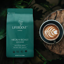 Lifeboost Coffee Ground Medium Roast - Low Acid, USDA Organic, Non-GMO, Third Party Tested