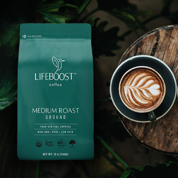 Lifeboost Coffee Ground Medium Roast - Low Acid, USDA Organic, Non-GMO, Third Party Tested