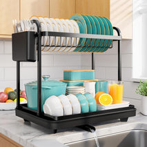 Sakugi 2-Tier Dish Drying Rack for Kitchen Counter Organization