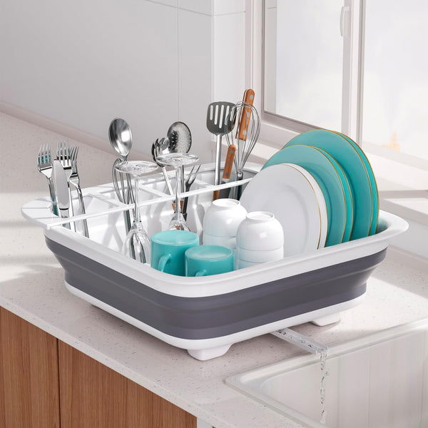 Collapsible dish drying rack for kitchen, RV, and camping use
