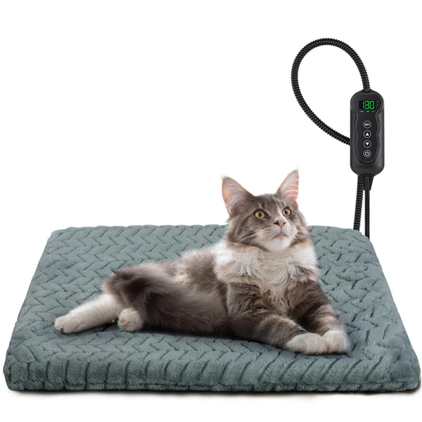 GASUR 18''x16'' Waterproof Heated Cat Bed with Timer and Adjustable Temperature for Small Cats and Dogs