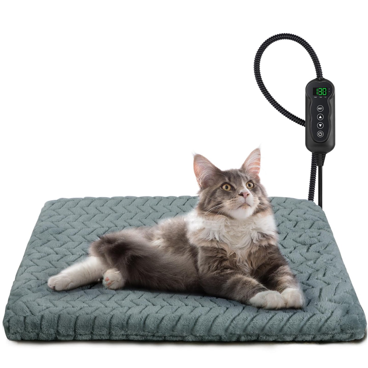GASUR Heated Cat Bed, Waterproof Cat Heating Pad with Timer Temperature Adjustable, Indoor Heated Electric Pet Bed for Cats Dogs, Auto Power-Off, Anti-bite Pet Heated Pad, 18''x16'', Small