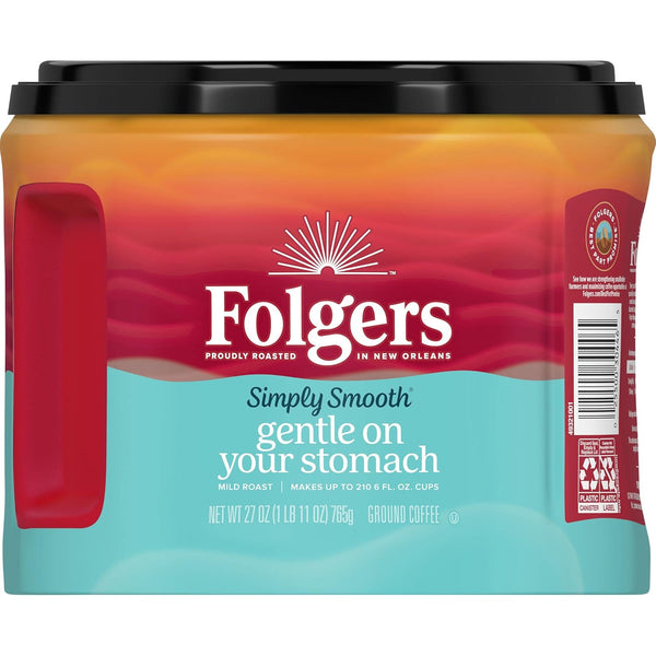 Folgers Simply Smooth, Mild Roast Ground Coffee, 27 Oz Canister, New Orleans Roasted