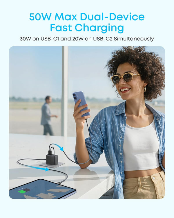 Anker Zolo USB C Charger Block,2-Pack Type C Charger Fast Charging with 50W Max Output,2 USB-C and 2 USB-A,Compact and Stable Design,for iPhone 17/16 Series,MacBook,iPad,Pixel,Galaxy,and More (Black)