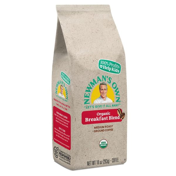 Newman's Own Organics Breakfast Blend, Ground Coffee, Fair Trade, Medium Roast, 10oz Bag, USDA Organic