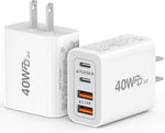 40W USB C Charger Cube, 2-Pack Fast Charging Block, 4-Port Power Adapter