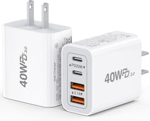 40W USB C Charger Cube, 2-Pack Fast Charging Block, 4-Port Power Adapter