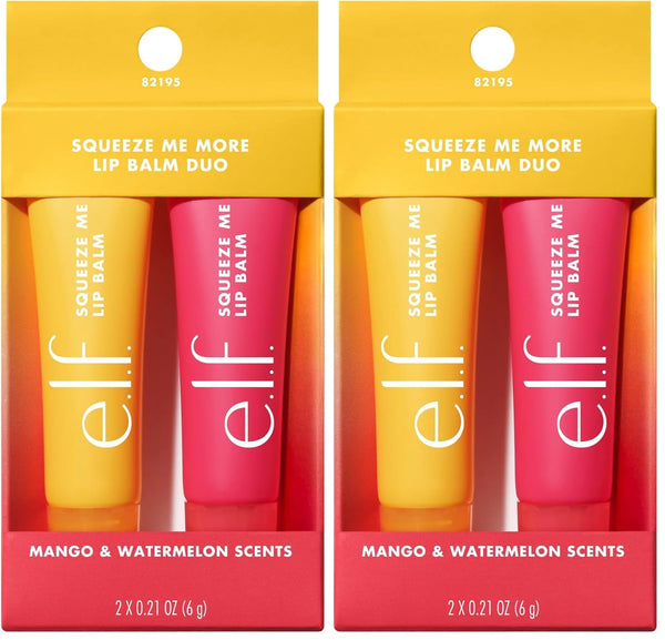 e.l.f. Squeeze Me More Lip Balm Duo, 2-Count, Mango and Watermelon, Vegan, Cruelty-Free, Hyaluronic Acid