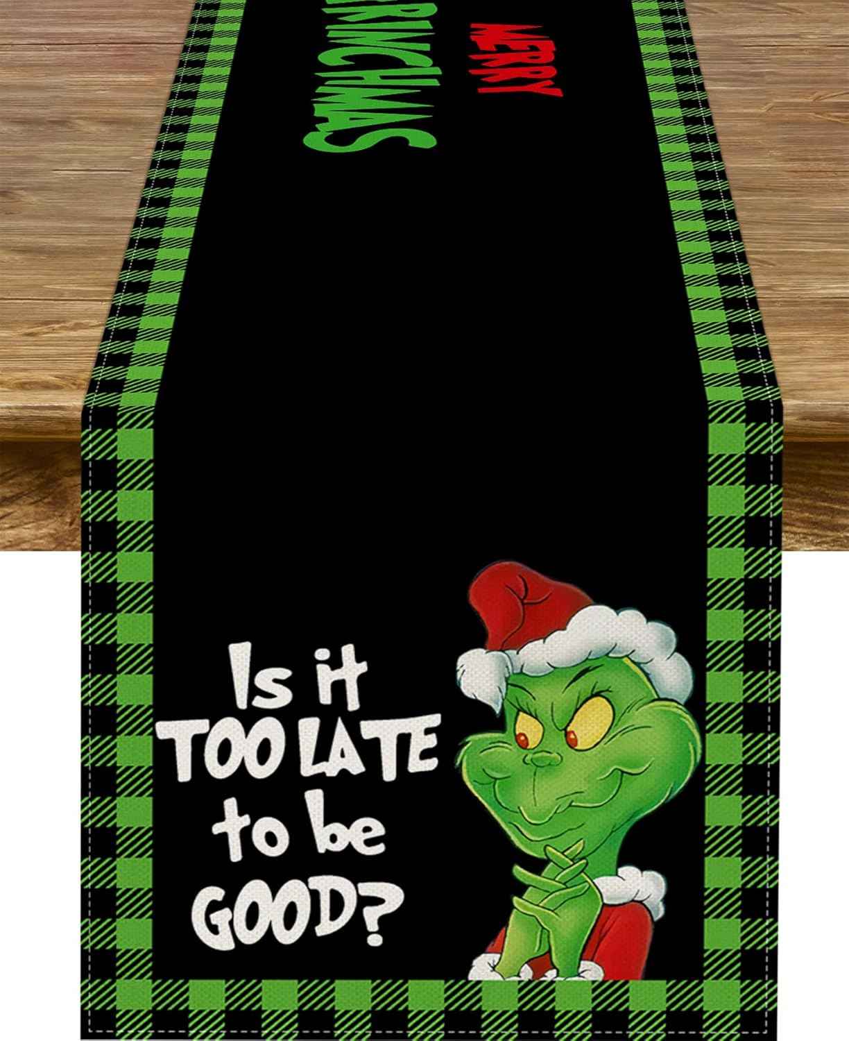 Merry Christmas Table Runner Green Xmas Buffalo Plaid Check Winter Holiday Party Decoration Fireplace Kitchen Dinning Home Decor 72Inches Long