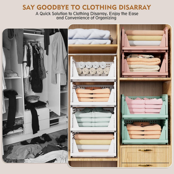 5 Pack Stackable Closet Storage Baskets for Laundry Room Wardrobe Storage