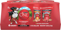 Purina ONE Classic Ground Chicken and Brown Rice, and Beef and Brown Rice Entrees Wet Dog Food Variety Pack, 6 count, 13 oz cans
